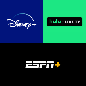 Hulu (With Ads) + Live TV, Disney+ (No Ads) and ESPN+ (With Ads) 12 Month